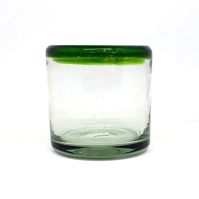 MexHandcraft Emerald Green Rim 8 oz DOF Rock Glasses (set of 6), Recycled Glass, Lead-free, Toxin-Free (DOF Rocks) - Image 3